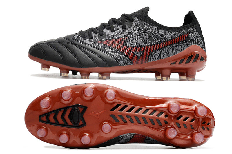 Chuteira Campo Mizuno Morelia Neo 3 FG Preta e Vermelha "Sergio Ramos"