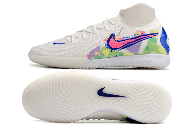 Chuteira Futsal Nike Phantom Luna 2 Elite IC Branca, Azul e Rosa