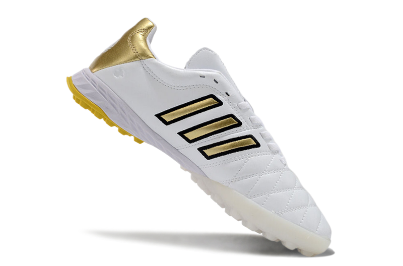 Chuteira Society Adidas AdiPure 11 Pro TF Branca e Dourada "Toni Kroos"