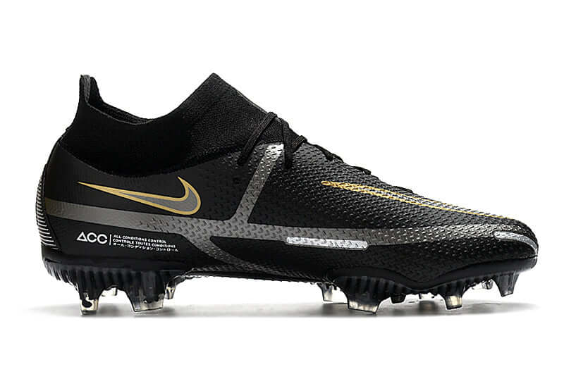 Chuteira Campo Nike Phantom GT2 DF Elite FG Preta e Dourado "Shadow Pack"