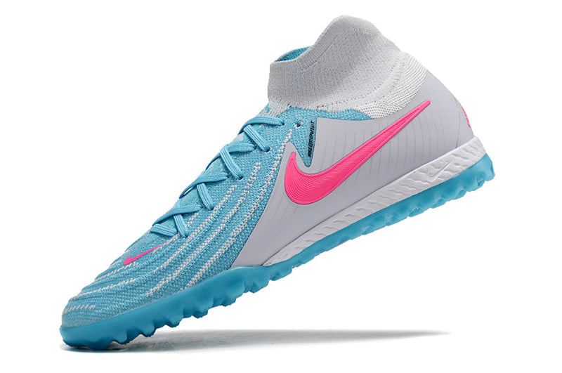 Chuteira Society Nike Phantom Luna Elite TF Cinza, Azul e Rosa