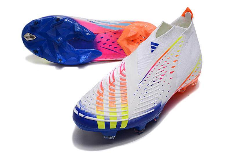 Chuteira Campo Adidas Predator Edge+ FG Branca e Colorida "Al Rihla Pack"