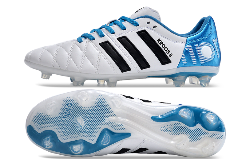 Chuteira Campo Adidas AdiPure 11 Pro FG Branca e Azul "Toni Kroos"