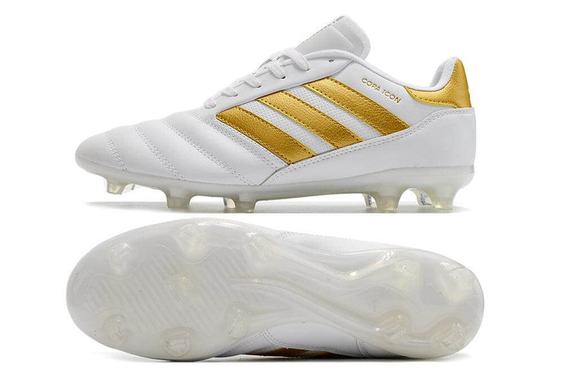 Chuteira Campo Adidas Copa Icon FG Branco e Dourado