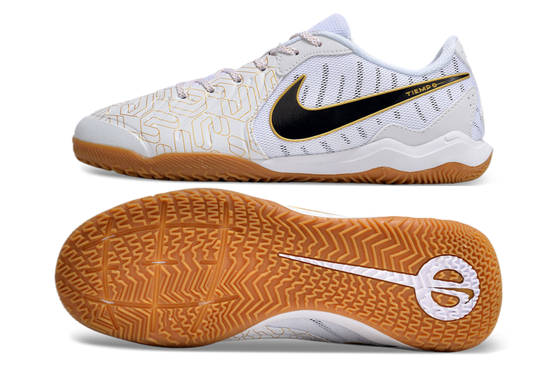 Chuteira Futsal Nike Tiempo Legend 10 Academy IC Branca e Dourada "United Golden Pack"