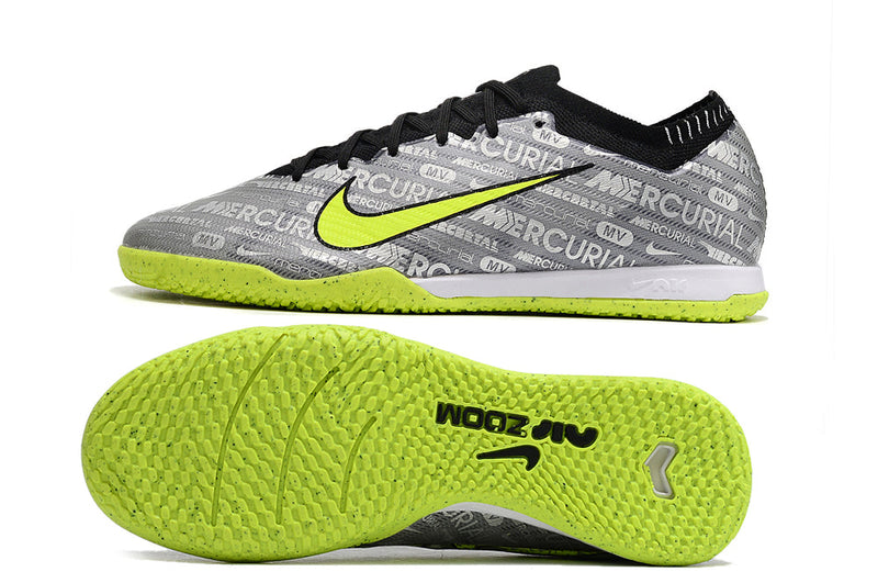 Chuteira Futsal Nike Air Zoom Mercurial Vapor 15 Elite IC Prata e Verde "Anniversary Pack"