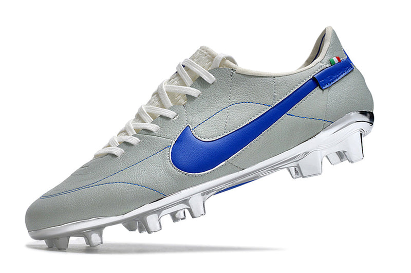 Chuteira Campo Nike Tiempo Legend 9 Elite FG Cinza e Azul "Made in Italy"