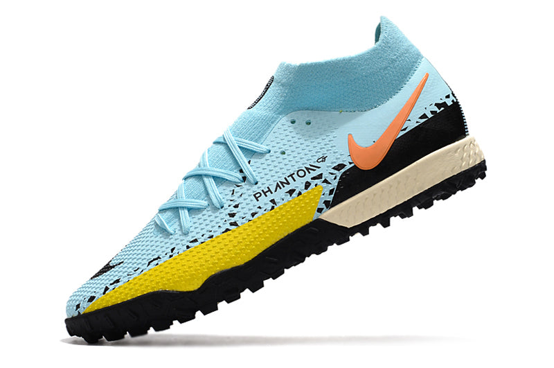 Chuteira Society Nike Phantom GT2 DF Elite TF Azul e Preto "Lucent Pack"