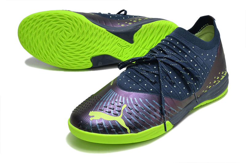 Chuteira Futsal Puma Future Z 1.3 IC Azul e Verde "Fatest Pack"