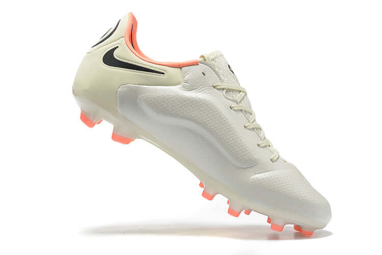 Chuteira Campo Nike Tiempo Legend 9 Elite FG Branca, Laranja e Amarelo