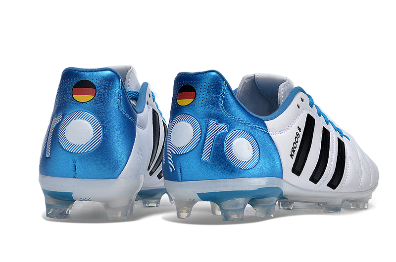 Chuteira Campo Adidas AdiPure 11 Pro FG Branca e Azul "Toni Kroos"