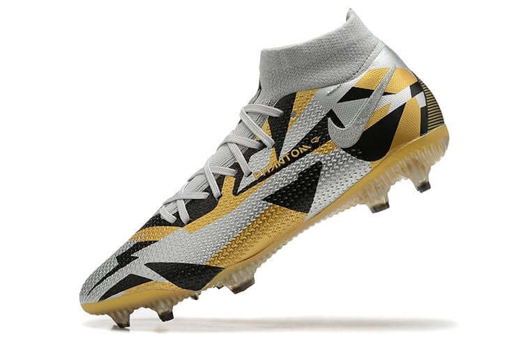 Chuteira Campo Nike Phantom GT2 DF Elite FG Cinza e Dourado