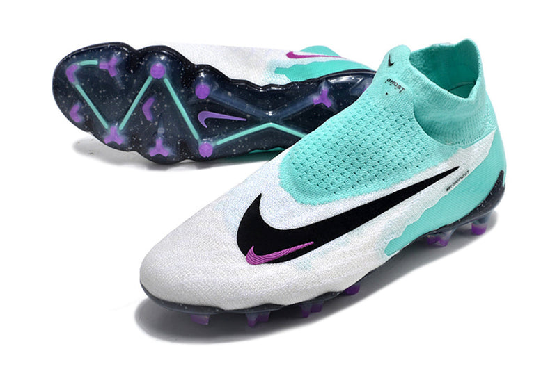 Chuteira Campo Nike Phantom GX DF Elite FG Branca, Verde e Roxa "Peak Ready Pack"