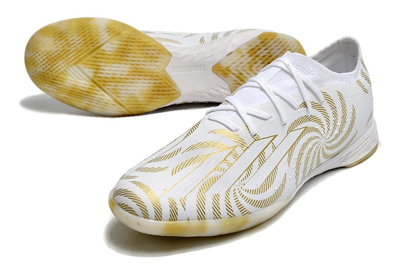 Chuteira Futsal Adidas X Speedportal.1 IC Branca e Dourada "Benzema Ballon d'Or"