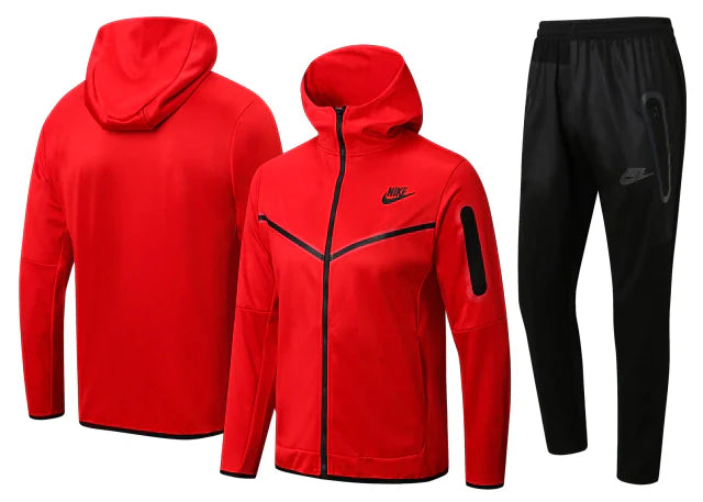 Conjunto de Moletom Nike Sportswear Tech Fleece com Touca Vermelho e Preto