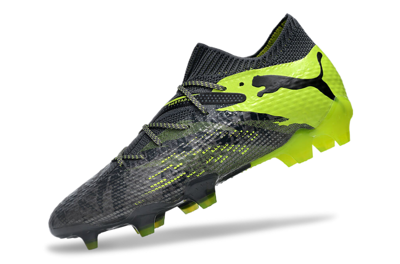 Chuteira Campo Puma Future 7 FG Cinza e Verde "Rush Pack"