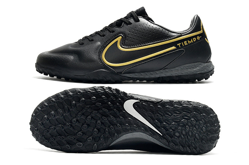 Chuteira Society Nike Tiempo Legend 9 Elite TF Preto e Dourado