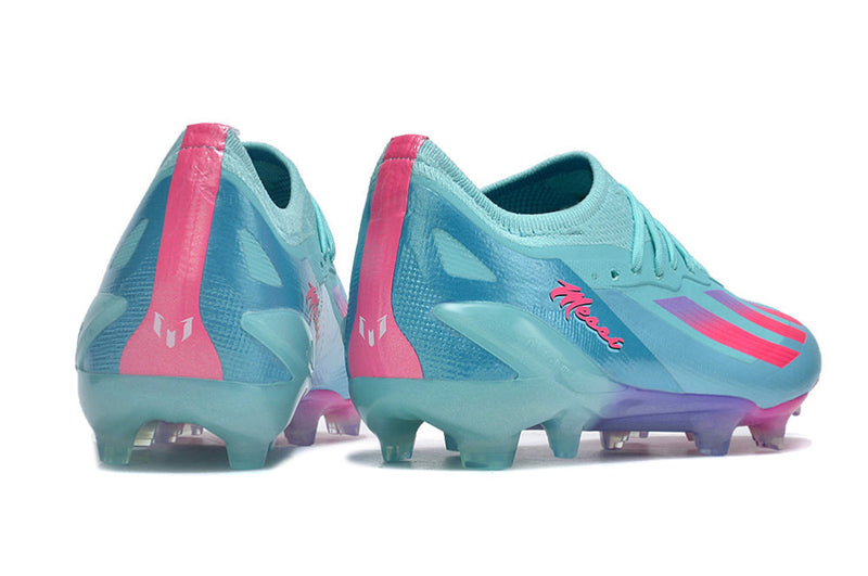 Chuteira Campo Adidas X CrazyFast Messi.1 FG Azul e Rosa "Miami Vice"