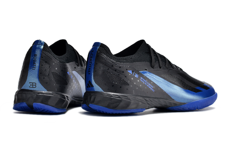 Chuteira Futsal Adidas X Crazyfast.1 IC Preta e Azul "Bugatti"