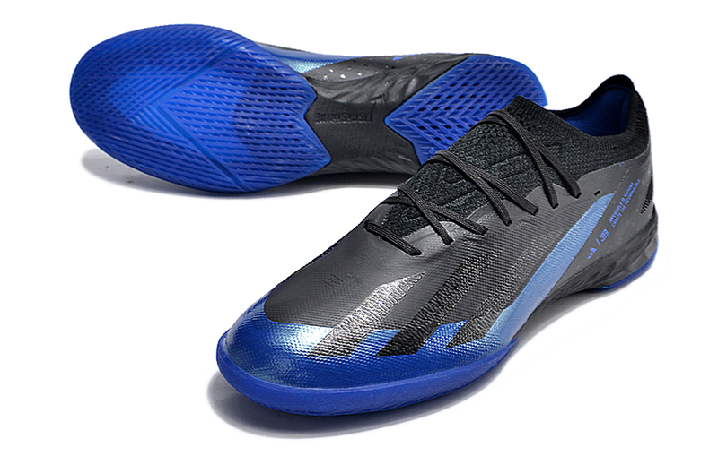 Chuteira Futsal Adidas X Crazyfast.1 IC Preta e Azul "Bugatti"