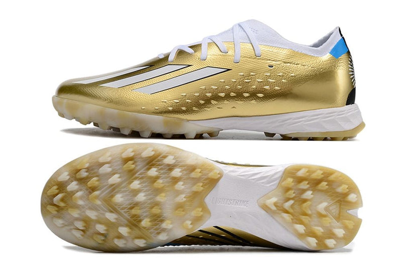 Chuteira Society Adidas X SpeedPortal Messi.1 TF Dourada "Leyenda"