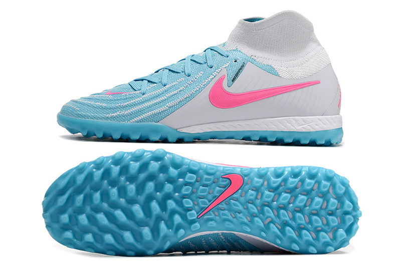 Chuteira Society Nike Phantom Luna Elite TF Cinza, Azul e Rosa