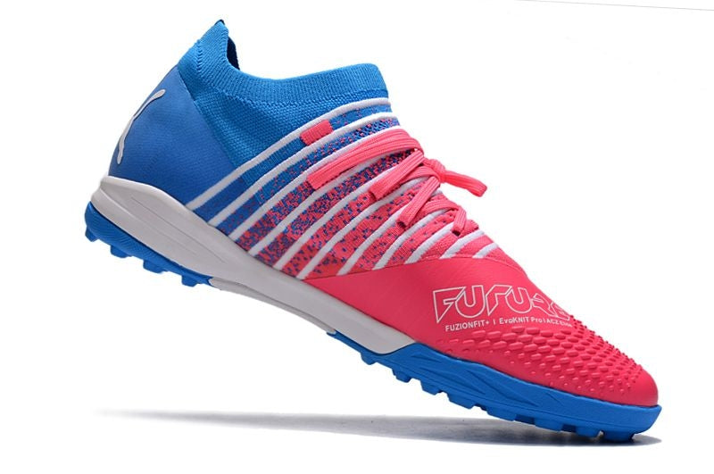 Chuteira Society Puma Future Z 1.3 TF Azul e Rosa