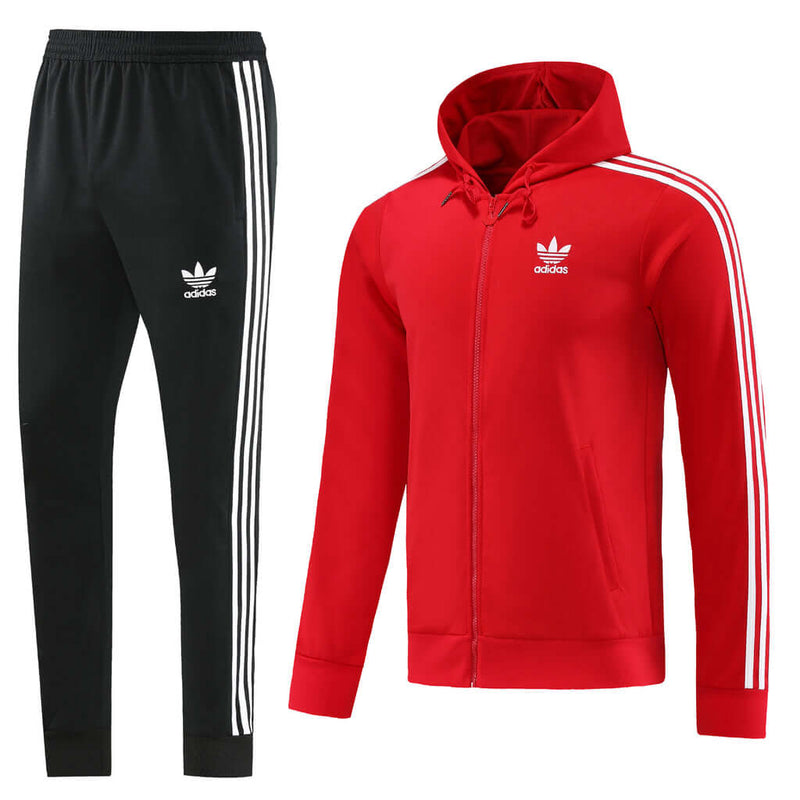 Conjunto de Moletom Adidas com Touca Vermelho e Preto