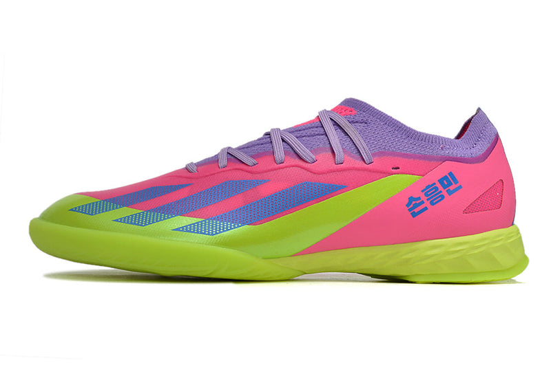 Chuteira Futsal Adidas X Crazyfast.1 IC Rosa e Verde "Son"