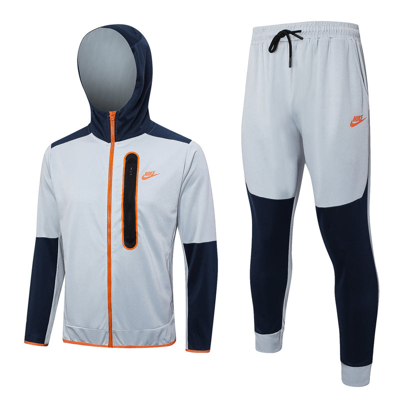 Conjunto de Moletom Nike Sportswear Tech Overlay com Touca Cinza e Azul