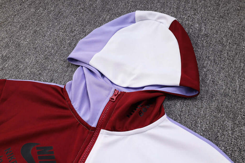 Conjunto de Moletom Nike Sportswear Tech Fleece com Touca Branco, Bordo e Roxo