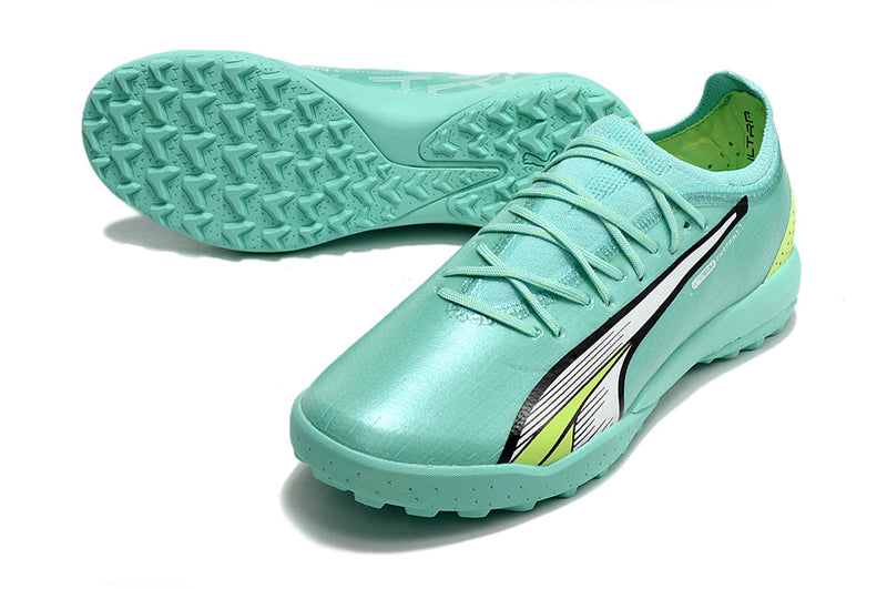 Chuteira Society Puma Ultra Ultimate 1.4 TF Verde "Pursuit Pack"