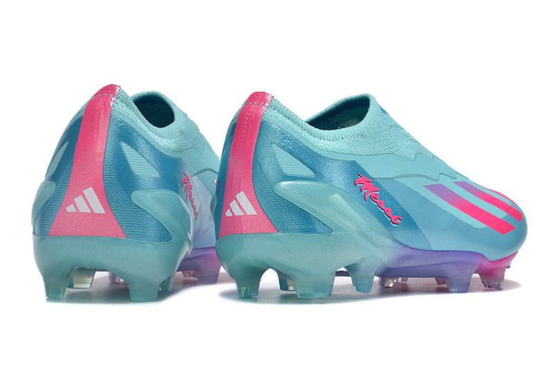 Chuteira Campo Adidas X CrazyFast Messi.1 LL FG Azul e Rosa "Miami Vice"