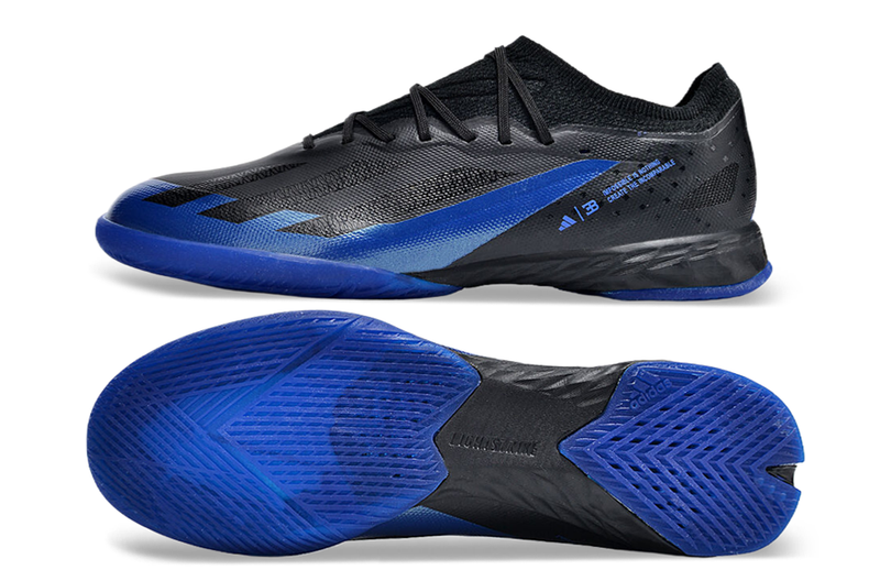 Chuteira Futsal Adidas X Crazyfast.1 IC Preta e Azul "Bugatti"