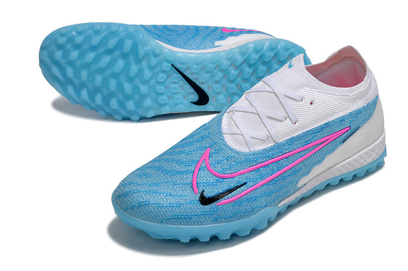 Chuteira Society Nike Phantom GX Elite TF Branca e Azul "Blast Pack"