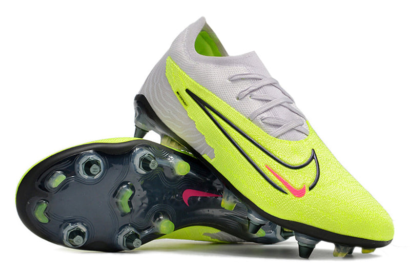 Chuteira Campo Nike Phantom GX Elite Trava Mista Cinza e Verde "Luminous Pack"