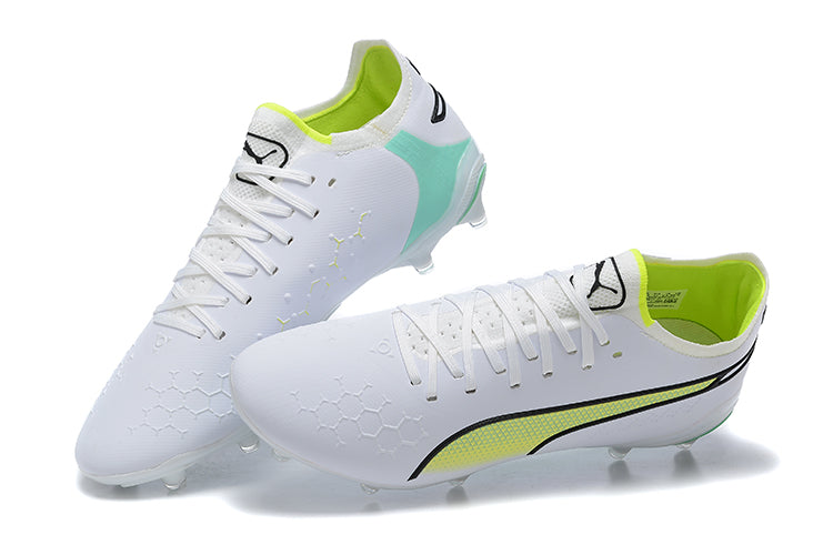 Chuteira Campo Puma King Ultimate FG Branca e Verde " Pursuit Pack"