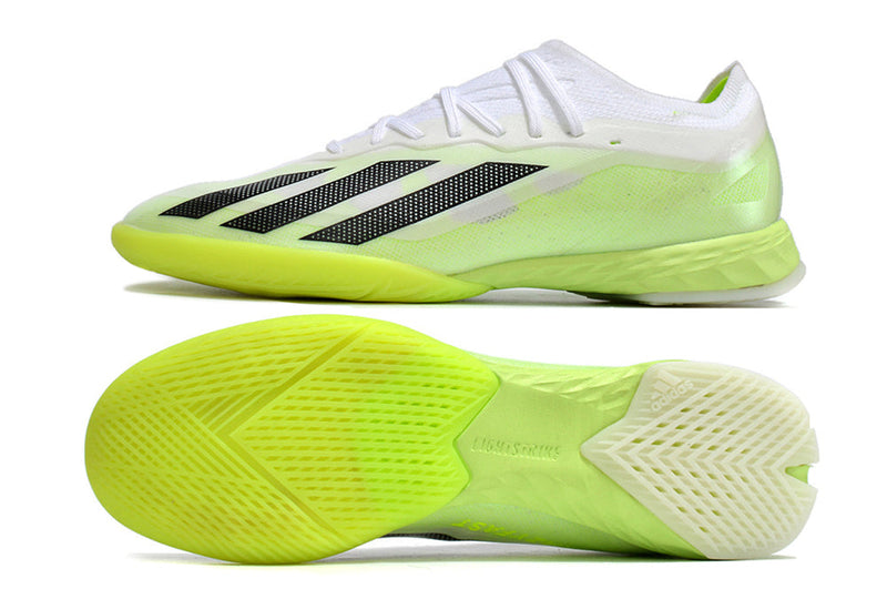 Chuteira Futsal Adidas X Crazyfast.1 IC Branca e Verde "Crazyrush Pack"