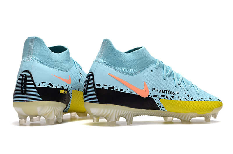 Chuteira Campo Nike Phantom GT2 DF Elite FG Azul, Preto e Amarelo "Lucent Pack"