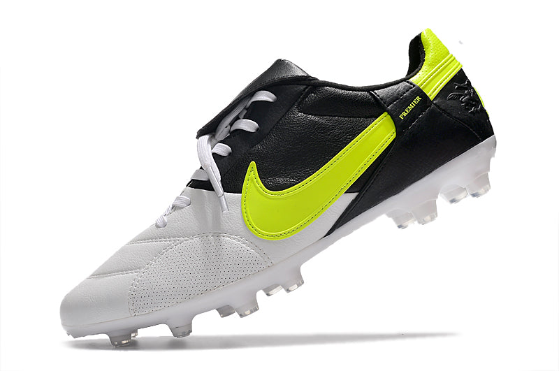 Chuteira Campo Nike Premier 3 FG Branca, Preta e Verde "Eurocopa 2012"