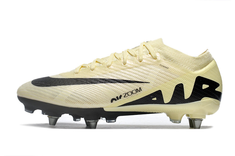 Chuteira Campo Nike Air Zoom Mercurial Vapor 15 Elite Trava Mista Bege e Preta "Mad Ready Pack"