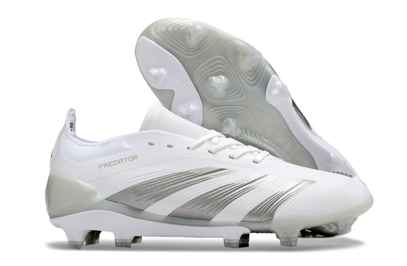 Chuteira Campo Adidas Predator Elite FG Branca e Prata "Pearlized Pack"