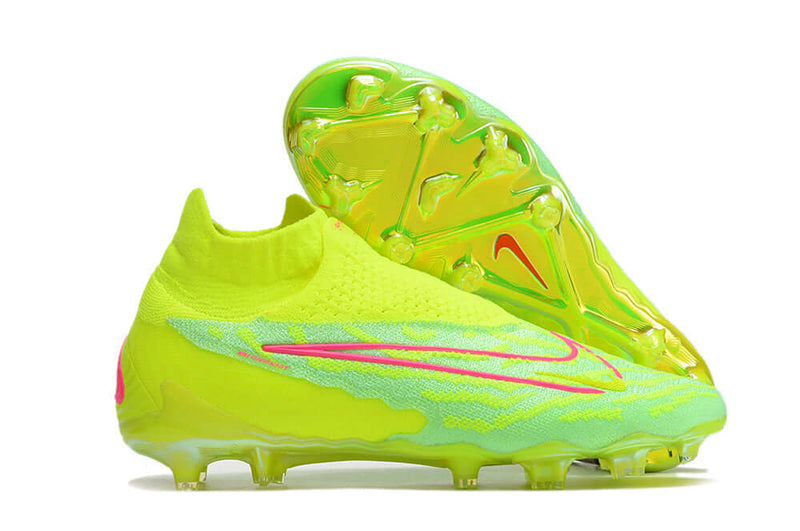 Chuteira Campo Nike Phantom GX DF Elite FG Verde e Rosa