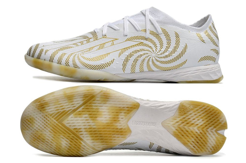 Chuteira Futsal Adidas X Speedportal.1 IC Branca e Dourada "Benzema Ballon d'Or"