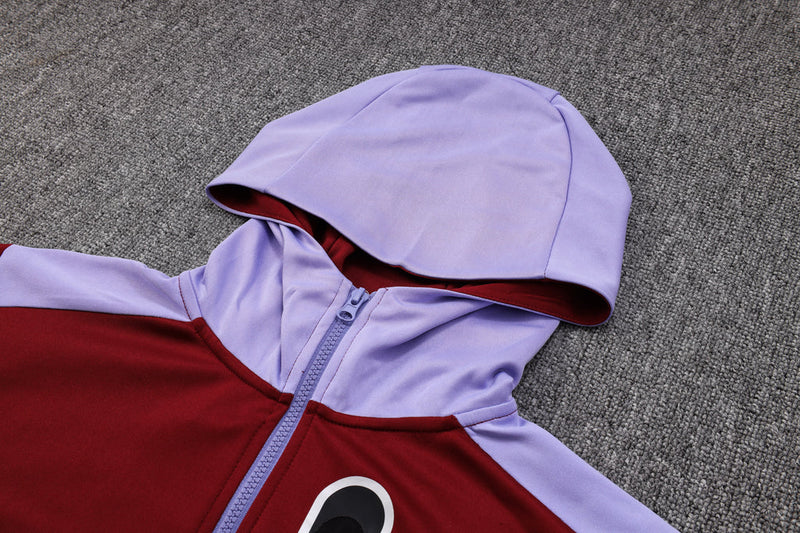 Conjunto de Moletom Nike Sportswear Tech Overlay com Touca Bordo e Roxo