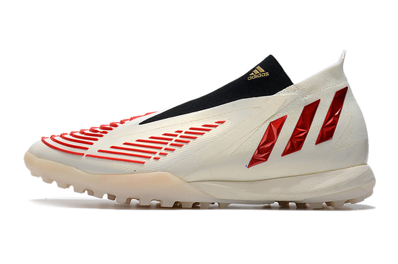 Chuteira Society Adidas Predator Edge+ TF Bege e Vermelho "Showdown Pack"