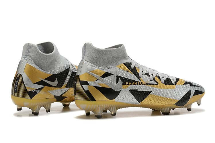 Chuteira Campo Nike Phantom GT2 DF Elite FG Cinza e Dourado