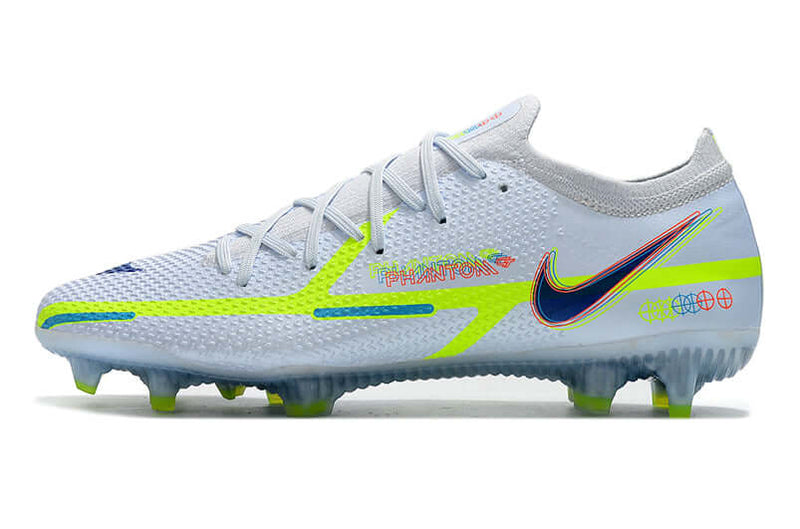 Chuteira Campo Nike Phantom GT2 DF Elite FG Branco e Verde "Progress Pack"