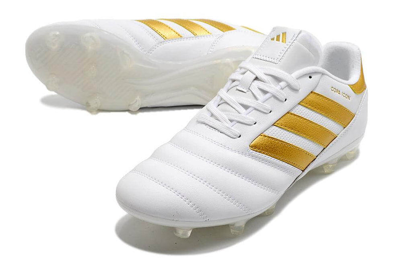 Chuteira Campo Adidas Copa Icon FG Branco e Dourado