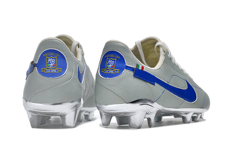 Chuteira Campo Nike Tiempo Legend 9 Elite FG Cinza e Azul "Made in Italy"